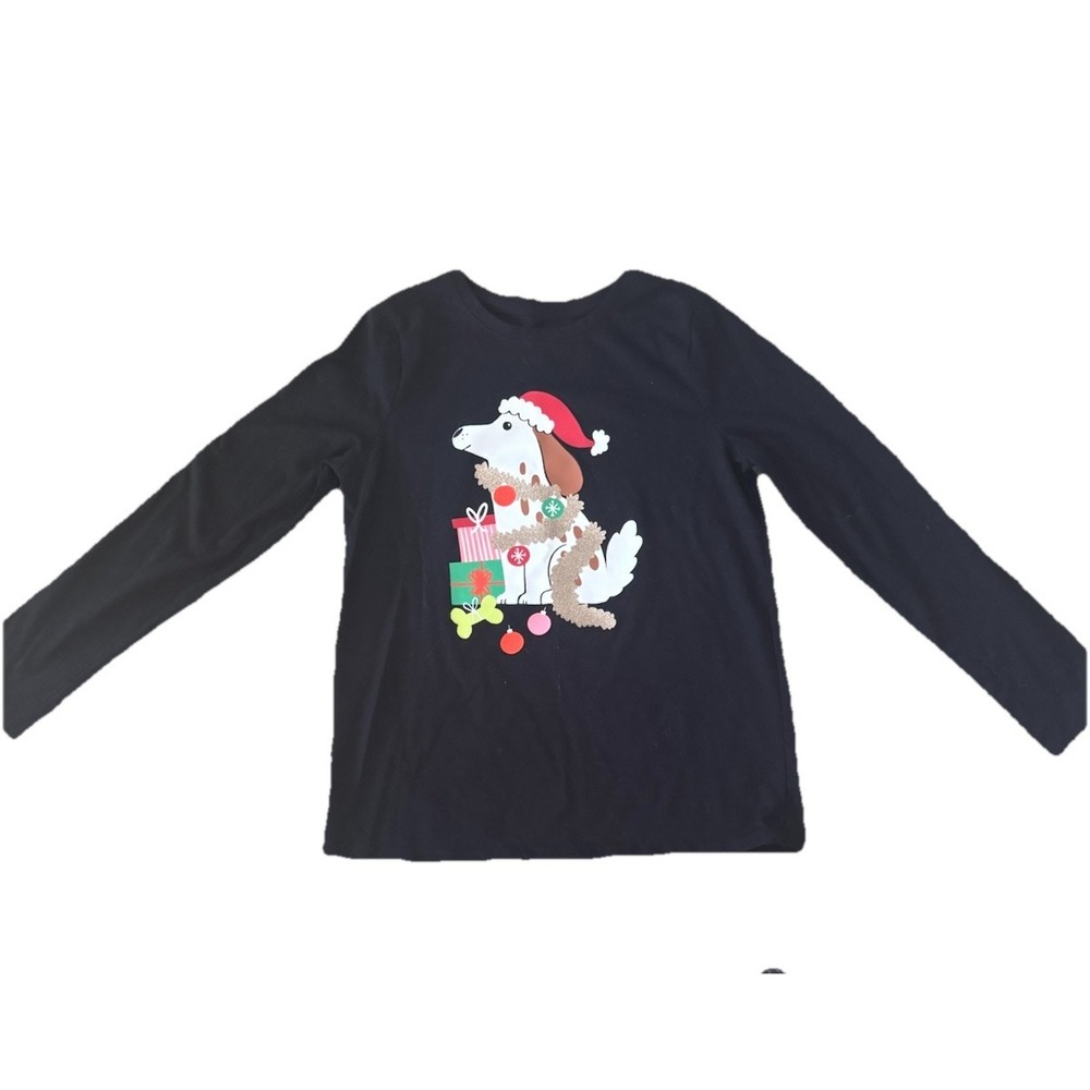 Cat & Jack Long Sleeve T-Shirt Size XL (14)- Black/Dog/Christmas